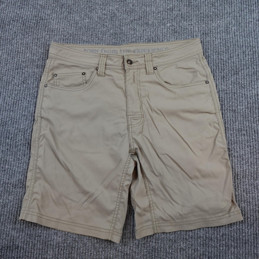 PrAna Brion Shorts Mens 32 Beige Chino 5 Pocket Casual Zip Fly 9 Inseam Summer